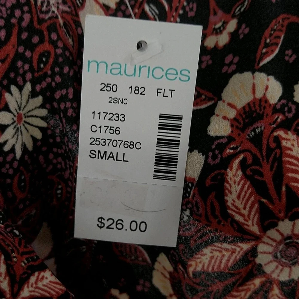 Maurices Blouse Women Small Burgundy Medallion Floral Boho Button V-Neck Top